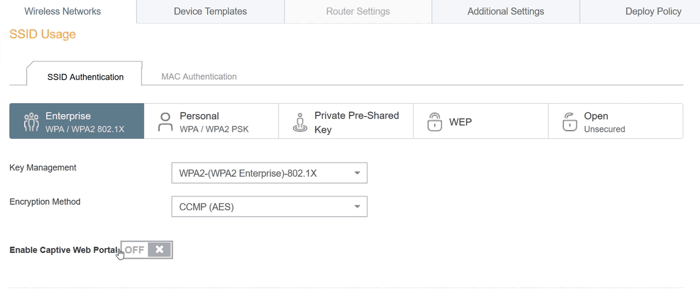 Configuring the settings of the new Network Policy