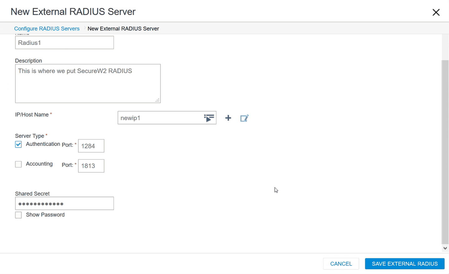 Configuring the primary IP RADIUS server